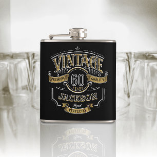 Personalized Vintage Aged To Perfection Birthday Hip Flask