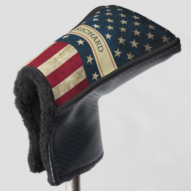 Personalized Vintage American Flag Patriotic Golf Head Cover (3/4 Front)