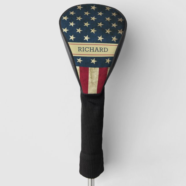 Personalized Vintage American Flag Patriotic Golf Head Cover (Front)