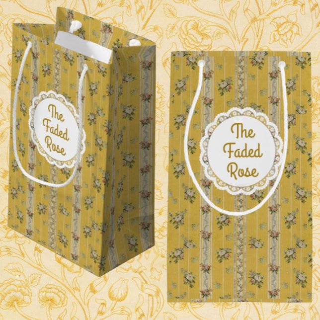 Personalized Vintage Antique Wallpaper Yellow  Small Gift Bag (Personalize it!)