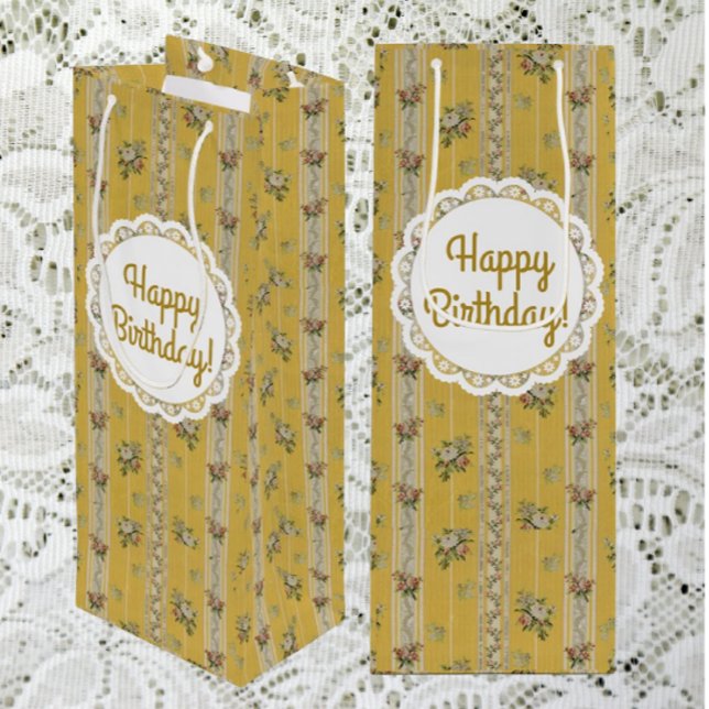 Personalized Vintage Antique Wallpaper Yellow  Wine Gift Bag (Personalize it!)