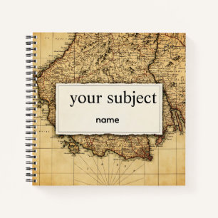 Personalized Vintage Antique World Map Notebook -