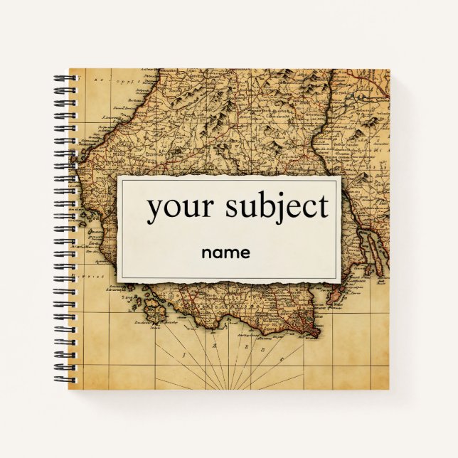 Personalized Vintage Antique World Map Notebook -  (Front)