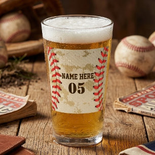 Personalized Vintage Baseball Name Number Retro Glass