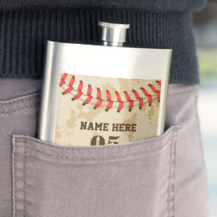 Personalized Vintage Baseball Name Number Retro Hip Flask