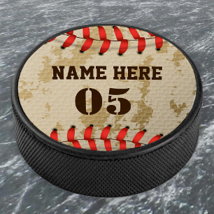 Personalized Vintage Baseball Name Number Retro Hockey Puck