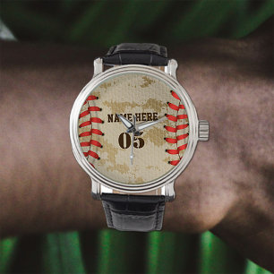 Personalized Vintage Baseball Name Number Retro Watch