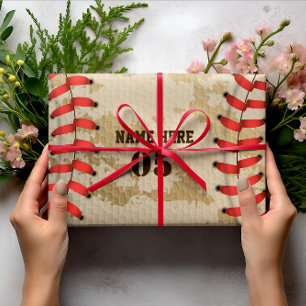 Personalized Vintage Baseball Name Number Retro Wrapping Paper Sheet