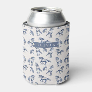 Personalized Vintage Blue Horse Classic Country Can Cooler