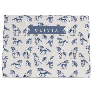 Personalized Vintage Blue Horse Classic Country Large Gift Bag