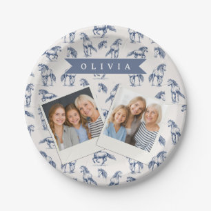 Personalized Vintage Blue Horse Classic Country Paper Plate