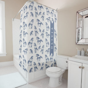 Personalized Vintage Blue Horse Classic Country Shower Curtain