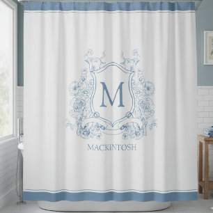 Personalized Vintage Blue Monogram Shower Curtain