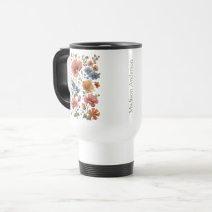 Personalized Vintage Botanical Poppies Travel Mug