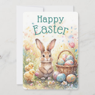 Personalized Vintage Bunny Chicks And Easter Eggs Holiday Card
