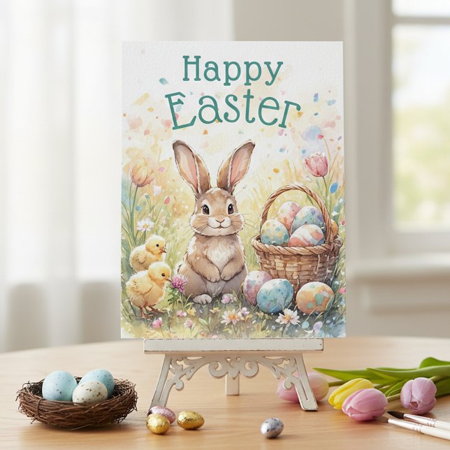 Personalized Vintage Bunny Chicks And Easter Eggs Postcard (Creator Uploaded)