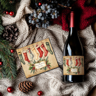 Personalized Vintage Christmas SparklingWine label