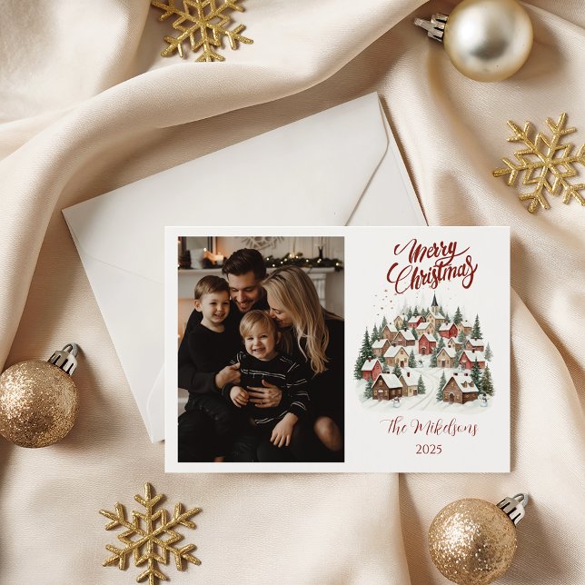 Personalized Vintage Christmas Town Holiday Card (Creator Uploaded)