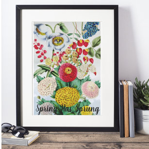 Personalized Vintage Chrysanthemum Poppy Lilac Poster