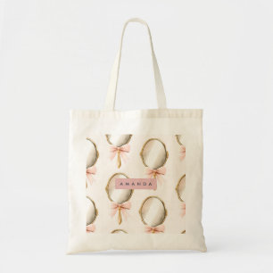 Personalized Vintage Coquette Pattern Pink Mirror Tote Bag