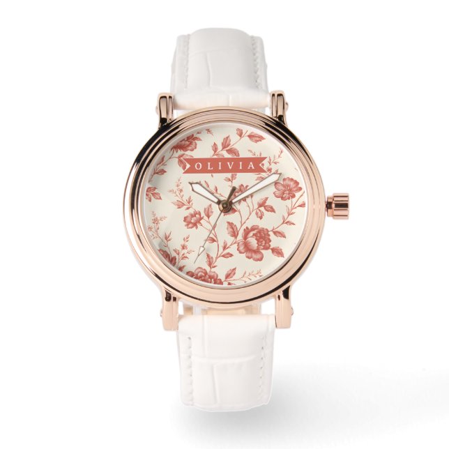 Personalized vintage delicate floral toile design watch (Front)