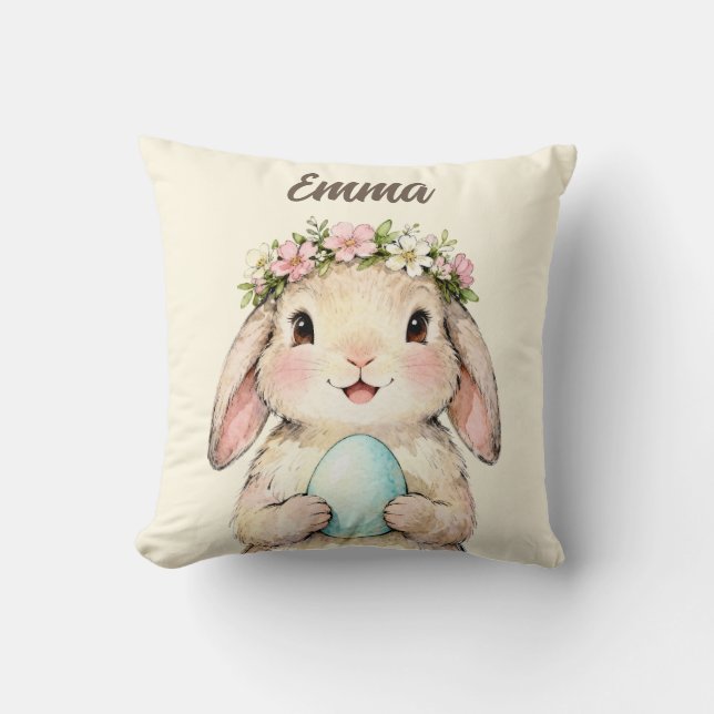 Personalized Vintage Easter Bunny with Egg Cushion (Front)