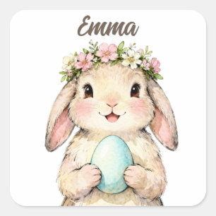 Personalized Vintage Easter Bunny with Egg Square Sticker