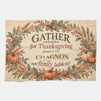 Personalized Vintage Farmhouse Thanksgiving Dish T Tea Towel