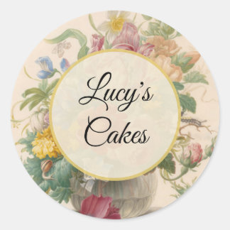 Personalized Vintage Floral Botanical Classic Round Sticker