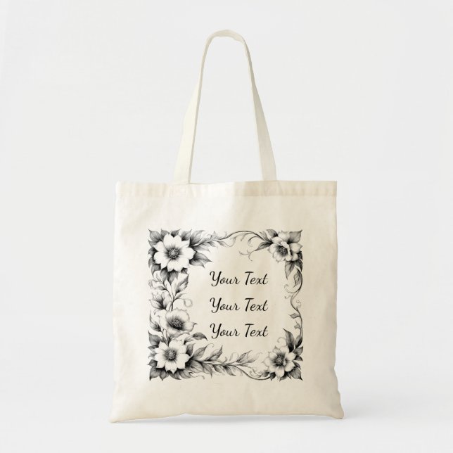Personalized Vintage Floral Frame Tote Bag (Front)