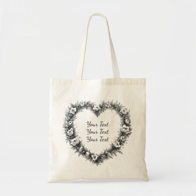 Personalized Vintage Floral Heart Tote (Front)