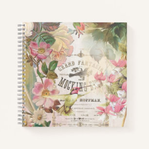 Personalized Vintage Floral Mocking Bird  Notebook