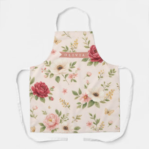 Personalized Vintage Floral Romantic Name Gift Apron