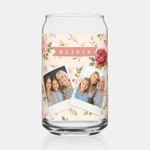 Personalized Vintage Floral Romantic Name Gift Can Glass