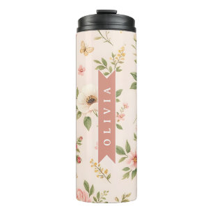 Personalized Vintage Floral Romantic Name Gift Thermal Tumbler
