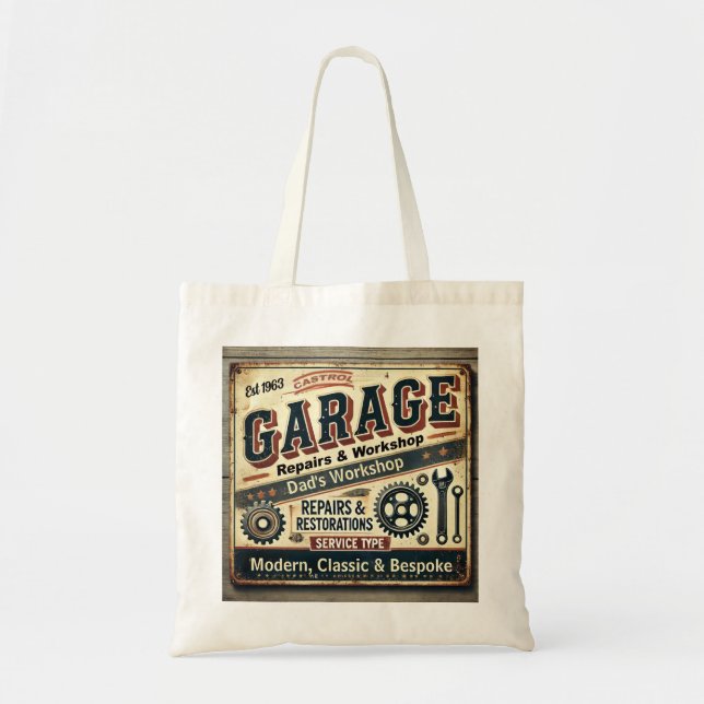 Personalized Vintage Garage Tote Bag (Front)