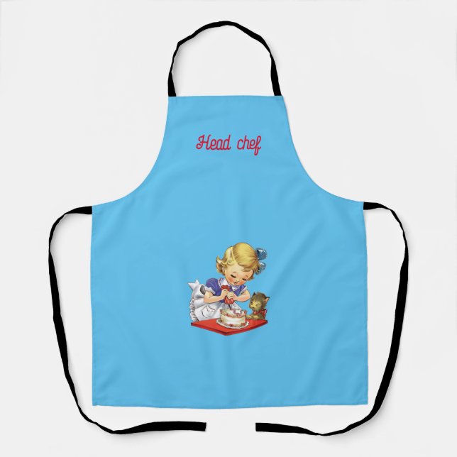 Personalized vintage girl baking a cake  apron (Front)