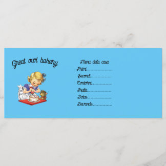Personalized vintage girl baking a cake menu