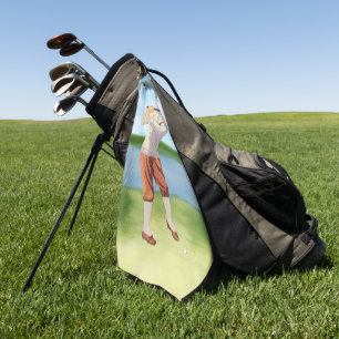 Personalized Vintage Golfer by the Riverbank Golf Towel