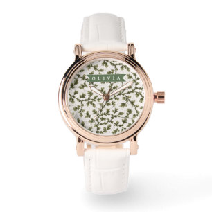 Personalized Vintage Green Garden Botanical Rustic Watch