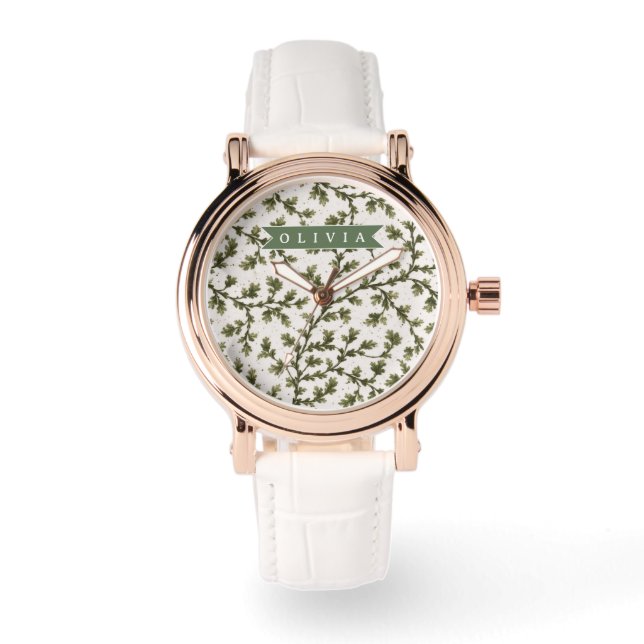 Personalized Vintage Green Garden Botanical Rustic Watch (Front)