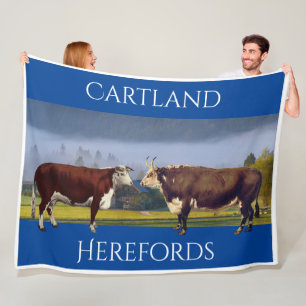 Personalized Vintage Hereford Cow and Bull Fleece Blanket