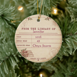 Personalized Vintage Library Card Reader Ceramic Tree Decoration
