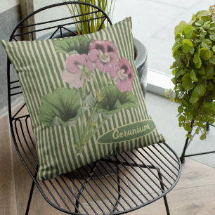 Personalized Vintage Pink White Geranium Flower Cushion