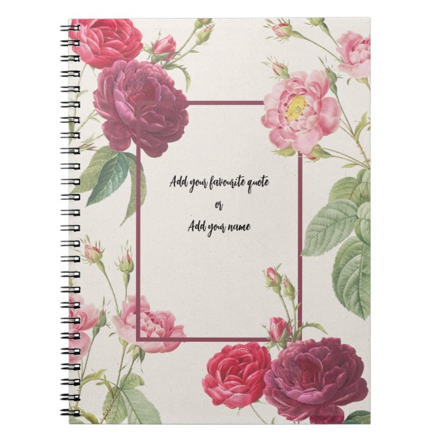 Personalized Vintage Rose Flower Notebook (Front)