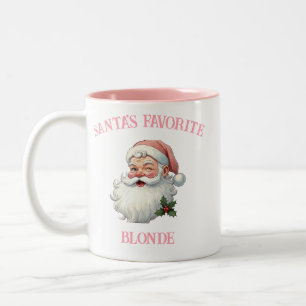 Personalized Vintage Santa's Favorite Pink Xmas  Two-Tone Coffee Mug