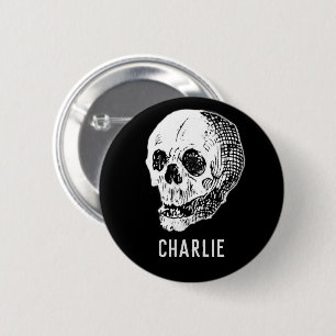 Personalized Vintage Skull Halloween Party Name 6 Cm Round Badge