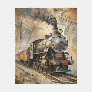 Personalized Vintage Steam Train Retro Travel Fleece Blanket