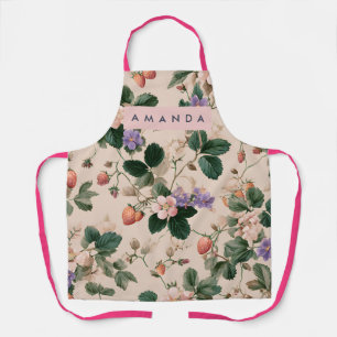 Personalized Vintage Strawberry Botanical Floral Apron