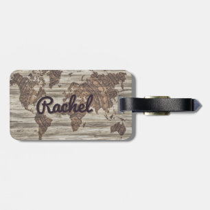 Personalized vintage world map luggage tag